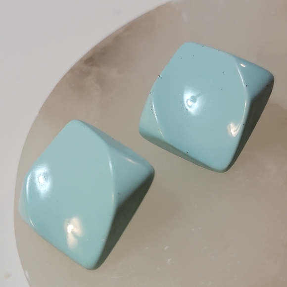 Vintage Jewelry - Vintage Enamel Diamond Earrings Mint Seafoam